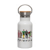 Metallic thermos (Stainless steel) White with wooden lid (bamboo), double-walled, 350ml