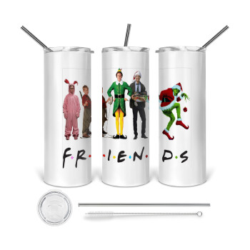 Christmas FRIENDS, 360 Eco friendly ποτήρι θερμό (tumbler) από ανοξείδωτο ατσάλι 600ml, με μεταλλικό καλαμάκι & βούρτσα καθαρισμού