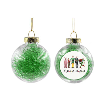 Christmas FRIENDS, Transparent Christmas tree ball ornament with green filling 8cm