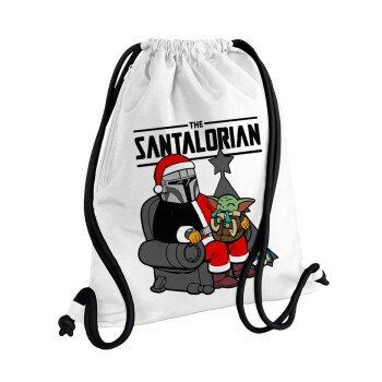 Star Wars Santalorian, Τσάντα πλάτης πουγκί GYMBAG λευκή, με τσέπη (40x48cm) & χονδρά κορδόνια