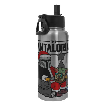 Star Wars Santalorian, Metal mug thermo Silver with Straw and Spout Lid (Stainless steel), double wall, 950ml