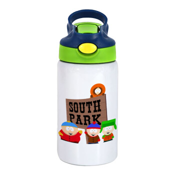 South Park, Children's hot water bottle, stainless steel, with safety straw, green, blue (350ml)