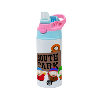 South Park, Children's hot water bottle, stainless steel, with safety straw, Pink/BlueCiel (360ml) BPA FREE