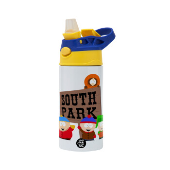 South Park, Children's hot water bottle, stainless steel, with safety straw, green, blue (360ml) BPA FREE