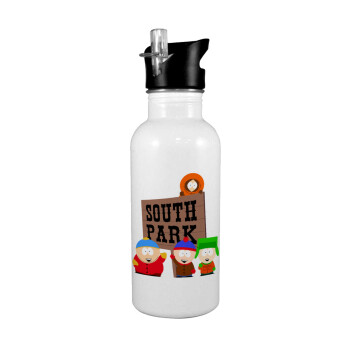 South Park, White water bottle with straw, stainless steel 600ml