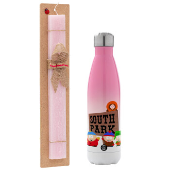 South Park, Easter Set, Metallic pink/white (Stainless steel) thermos, double-walled, 500ml & aromatic flat Easter candle (30cm) (PINK)