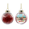 Transparent Christmas tree ball ornament with red filling 8cm