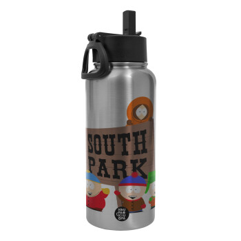 South Park, Metal mug thermo Silver with Straw and Spout Lid (Stainless steel), double wall, 950ml