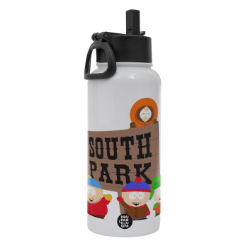 South Park, Metal mug thermo White with Straw and Spout Lid (Stainless steel), double wall, 950ml