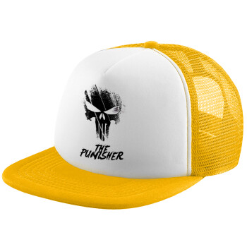 The punisher, Adult Soft Trucker Hat with Yellow/White Mesh (POLYESTER, ADULT, UNISEX, ONE SIZE)