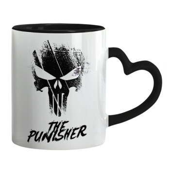 The punisher, Mug heart black handle, ceramic, 330ml