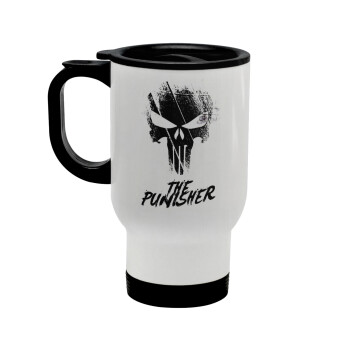 The punisher, Stainless steel travel mug with lid, double wall white 450ml