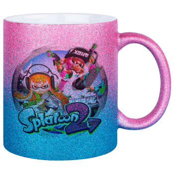 Splatoon 2, Κούπα Χρυσή/Μπλε Glitter, κεραμική, 330ml