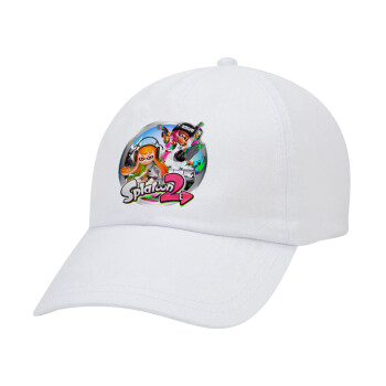 Splatoon 2, Adult Baseball Cap White 5-panel (POLYESTER, ADULT, UNISEX, ONE SIZE)