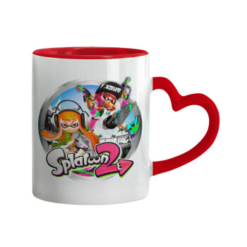 Splatoon 2, Mug heart red handle, ceramic, 330ml