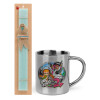 Easter Set, metallic thermal cup (300ml) & aromatic flat Easter candle (30cm) (TURQUOISE)