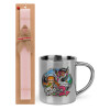 Easter Set, metallic thermal cup (300ml) & aromatic flat Easter candle (30cm) (PINK)