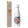 Easter Set, metallic stainless thermos bottle (500ml) & scented flat Easter candle (30cm) (GRAY)