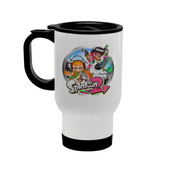 Splatoon 2, Stainless steel travel mug with lid, double wall white 450ml