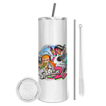 Splatoon 2, Eco friendly stainless steel tumbler 600ml, with metal straw & cleaning brush