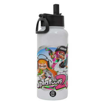 Splatoon 2, Metal mug thermo White with Straw and Spout Lid (Stainless steel), double wall, 950ml