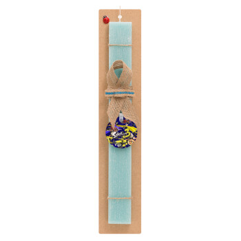 Splatoon 3, Easter Set, wooden keychain & aromatic flat Easter candle (30cm) (TURQUOISE)