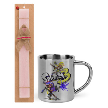 Splatoon 3, Easter Set, metallic thermal cup (300ml) & aromatic flat Easter candle (30cm) (PINK)