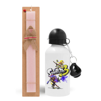 Splatoon 3, Easter Set, metallic aluminum bottle (500ml) & aromatic flat Easter candle (30cm) (PINK)