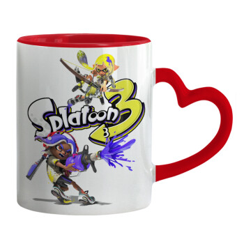 Splatoon 3, Mug heart red handle, ceramic, 330ml