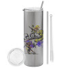 Eco friendly stainless steel Silver tumbler 600ml, with metal straw & cleaning brush