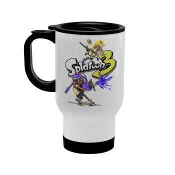 Splatoon 3, Stainless steel travel mug with lid, double wall white 450ml
