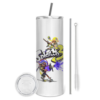 Splatoon 3, Tumbler ποτήρι θερμό από ανοξείδωτο ατσάλι 600ml, με μεταλλικό καλαμάκι & βούρτσα καθαρισμού