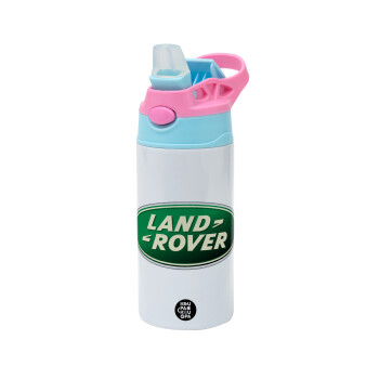 Land Rover, Children's hot water bottle, stainless steel, with safety straw, Pink/BlueCiel (360ml) BPA FREE