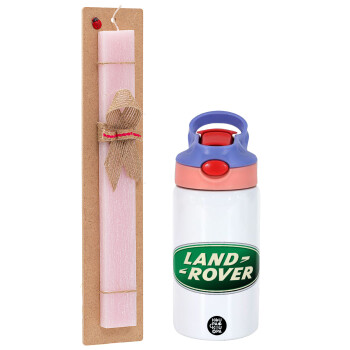 Land Rover, Easter Set, Children's thermal stainless steel water bottle with safety straw, pink/purple (350ml) & Easter scented flat candle (30cm) (PINK)