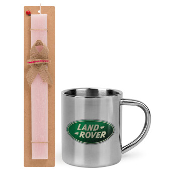 Land Rover, Easter Set, metallic thermal cup (300ml) & aromatic flat Easter candle (30cm) (PINK)