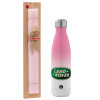 Easter Set, Metallic pink/white (Stainless steel) thermos, double-walled, 500ml & aromatic flat Easter candle (30cm) (PINK)