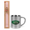 Easter Set, metallic thermal cup (300ml) & aromatic flat Easter candle (30cm) (PINK)