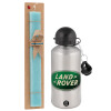 Easter Set, metallic silver aluminum water bottle (500ml) & scented flat Easter candle (30cm) (TURQUOISE)