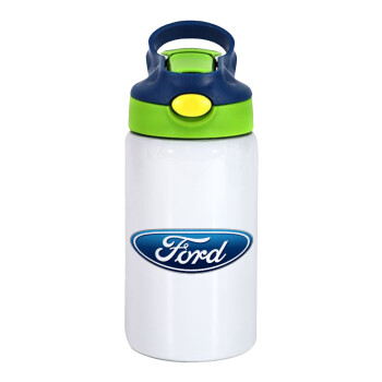 Ford, Children's hot water bottle, stainless steel, with safety straw, green, blue (350ml)