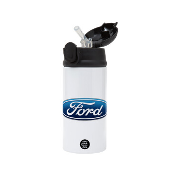 Ford, Children's hot water bottle, stainless steel, with safety straw, Black (360ml) BPA-FREE