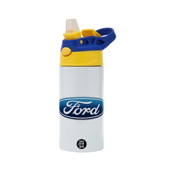 Ford, Children's hot water bottle, stainless steel, with safety straw, green, blue (360ml) BPA FREE