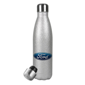 Ford, Metallic Glitter Silver Thermos Flask (Stainless steel), double-walled, 500ml