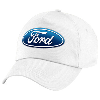 Ford, Καπέλο παιδικό Baseball, 100% Βαμβακερό Twill, Λευκό (ΒΑΜΒΑΚΕΡΟ, ΠΑΙΔΙΚΟ, UNISEX, ONE SIZE)