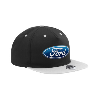 Ford, Adult Flat Snapback Hat Black/Grey, (100% COTTON TWILL, ADULT, UNISEX, ONE SIZE)