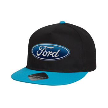 Ford, Καπέλο παιδικό Flat Snapback, Μαύρο/Μπλε (100% ΒΑΜΒΑΚΕΡΟ, ΠΑΙΔΙΚΟ, UNISEX, ONE SIZE)