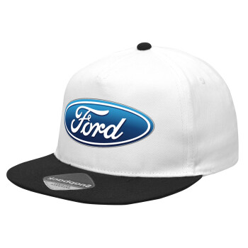 Ford, Καπέλο Ενηλίκων Flat Snapback Λευκό/Μαύρο, (100% ΒΑΜΒΑΚΕΡΟ Twill, ΕΝΗΛΙΚΩΝ, UNISEX, ONE SIZE)