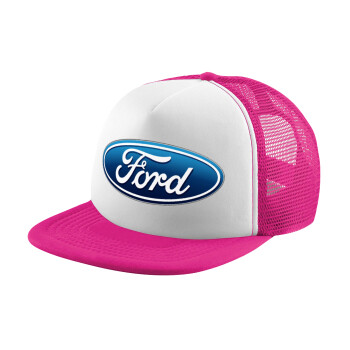 Ford, Καπέλο παιδικό Soft Trucker με Δίχτυ ΡΟΖ/ΛΕΥΚΟ (POLYESTER, ΠΑΙΔΙΚΟ, ONE SIZE)