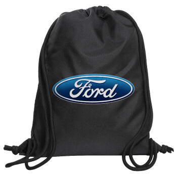 Ford, Τσάντα πλάτης πουγκί GYMBAG Μαύρη, με τσέπη (40x48cm) & χονδρά κορδόνια
