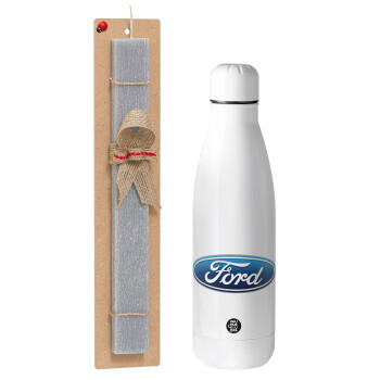 Ford, Easter Set, metallic Inox water bottle (700ml) & Easter scented flat candle (30cm) (GRAY)