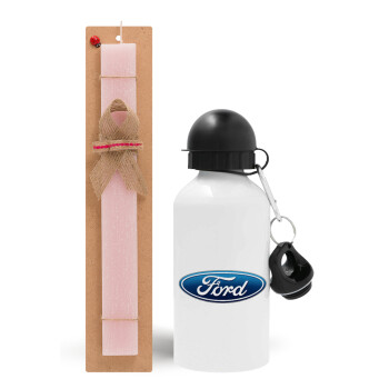 Ford, Easter Set, metallic aluminum bottle (500ml) & aromatic flat Easter candle (30cm) (PINK)